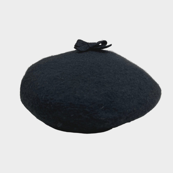 Black Wool Blend Beret Hat Women Winter Bow Detailing Size OSFM - Picture 3 of 6